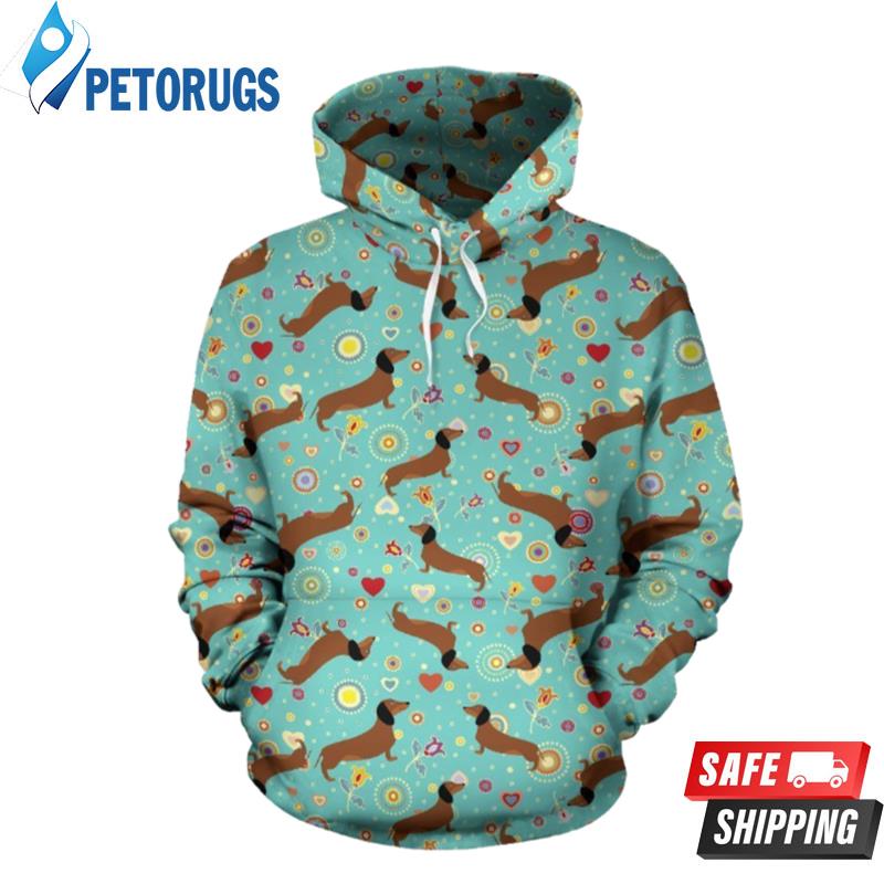 Dachshund With Floral Pattern 3D Hoodie