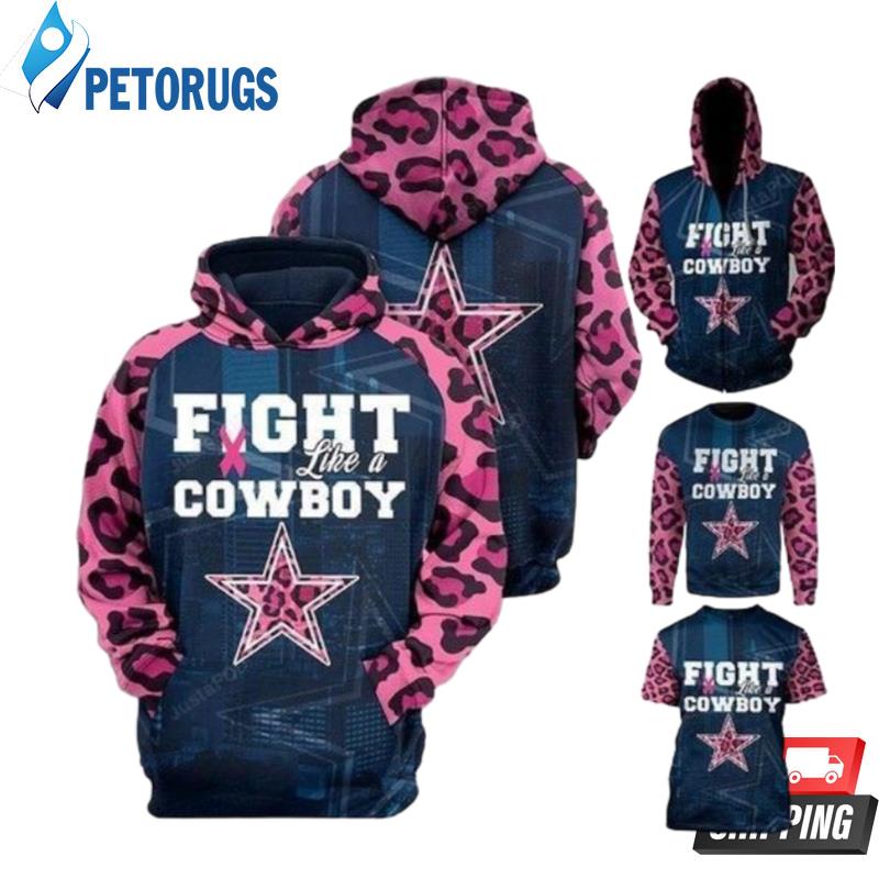 Dallas Cowboys Fight Like A Cowboys Pink Leopard Pattern Slevees Br East Cancer 3D Hoodie