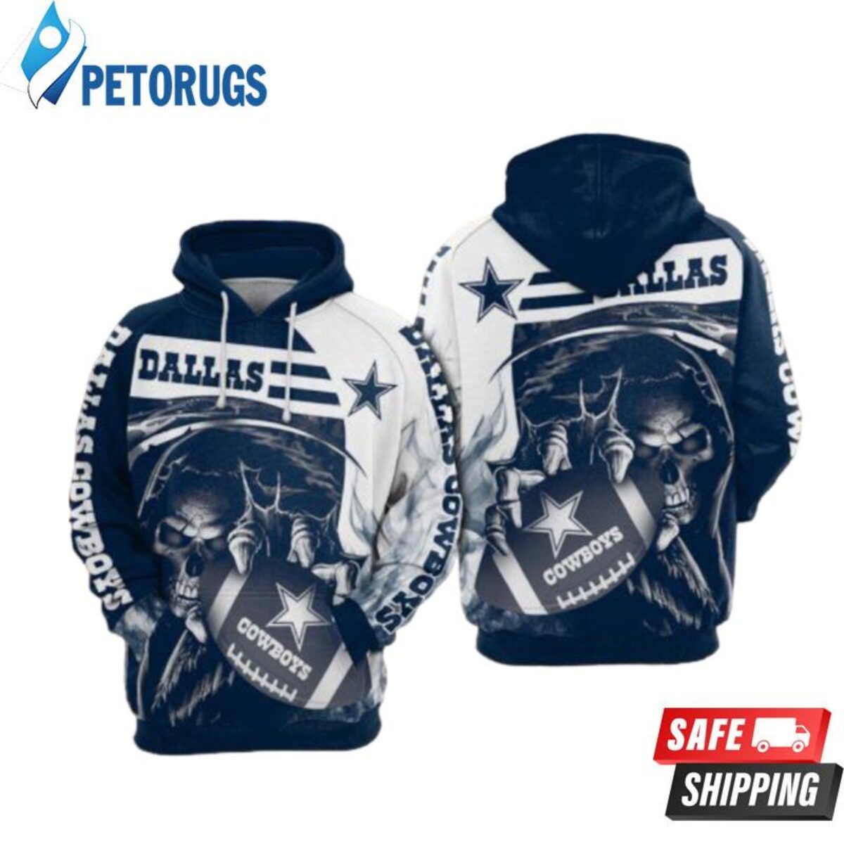 Dallas Cowboys NFL Skull Blue Hoodie, Zip Hoodie 3D All Over Print For Fans