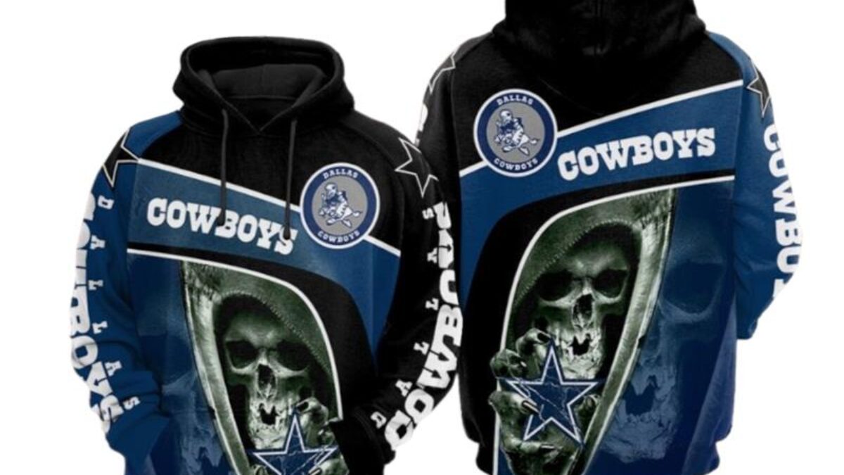 Dallas Cowboys NFL Skull Blue Hoodie, Zip Hoodie 3D All Over Print For Fans