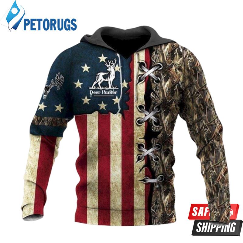 Deer Hunter American Flag For Hunting Lover And Pered Custom Bud Light Graphic 3D Hoodie