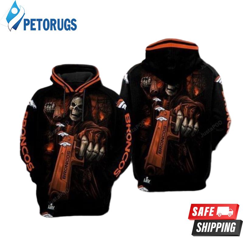 Denver Broncos Hoodie Mens 3D Awe-inspiring Punisher Skull Broncos