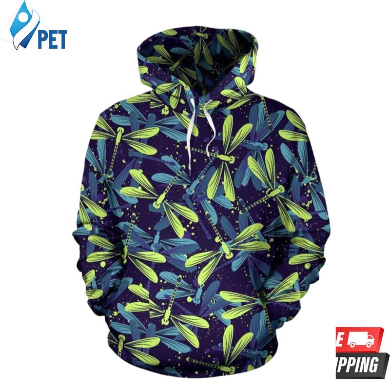 Dragonfly Lime Blue Pattern 3D Hoodie