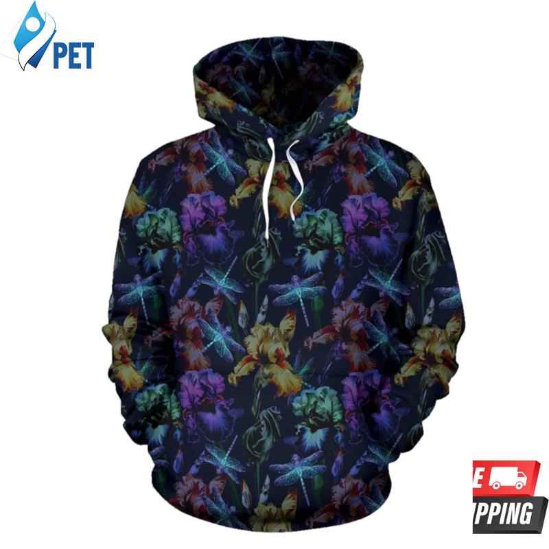 Dragonfly With Floral Pattern 3D Hoodie