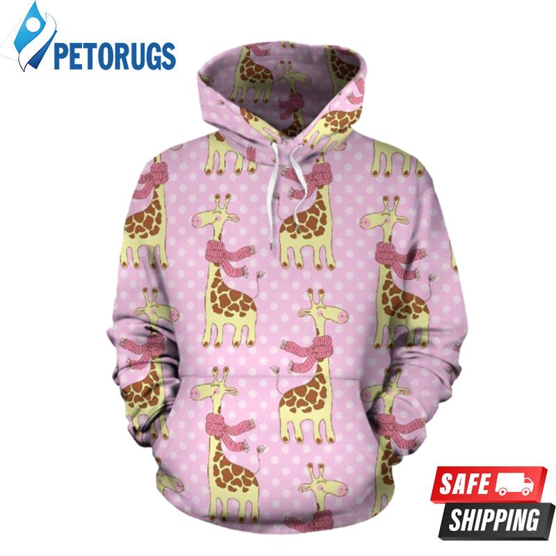 Giraffe Cute Pink Polka Dot 3D Hoodie