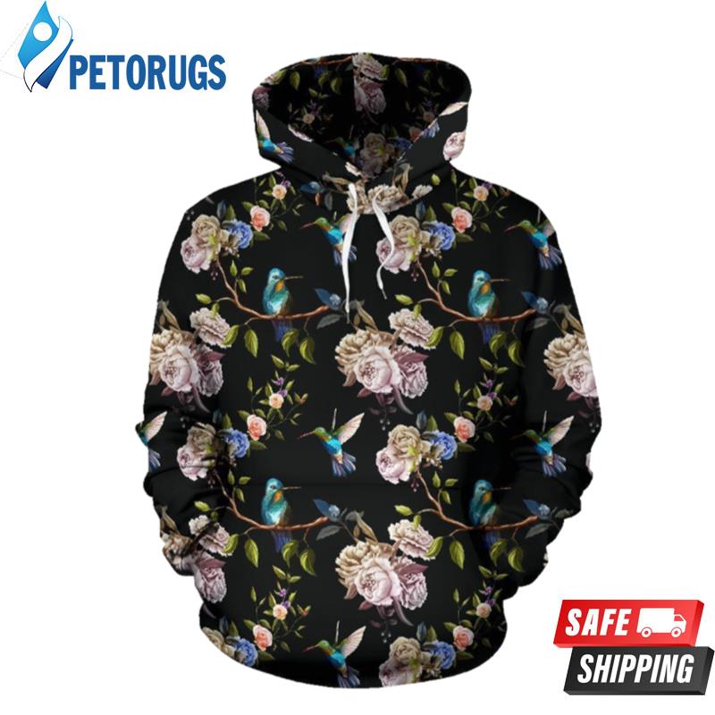 Hummingbird Flower Themed 3D Hoodie