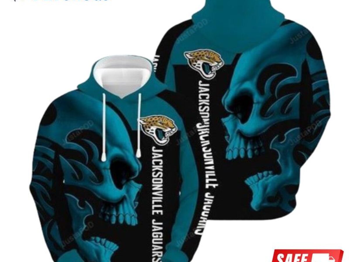 NFL Jacksonville Jaguars Skull Yellow Hoodie, Zip Hoodie 3D All Over Print  For Fans