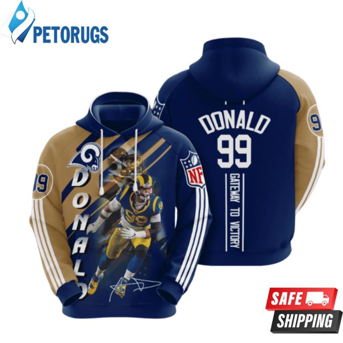 Aaron Donald los angeles rams blue jersey 99, an art print by