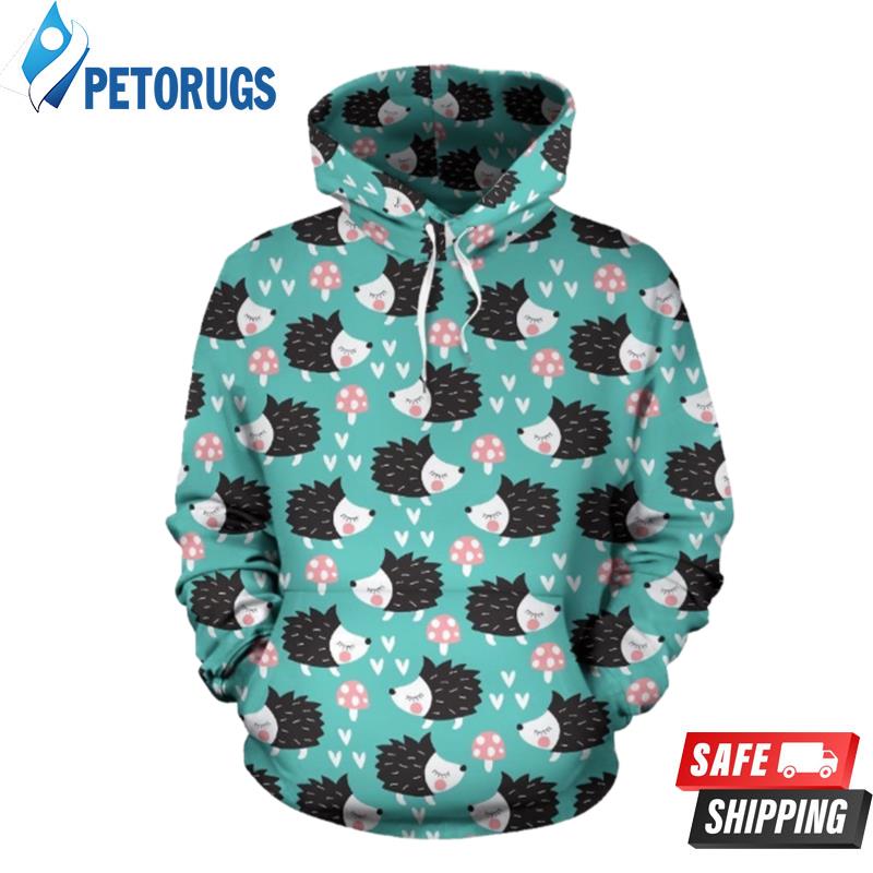 Mushroom Hedgehogs Pattern 3D Hoodie