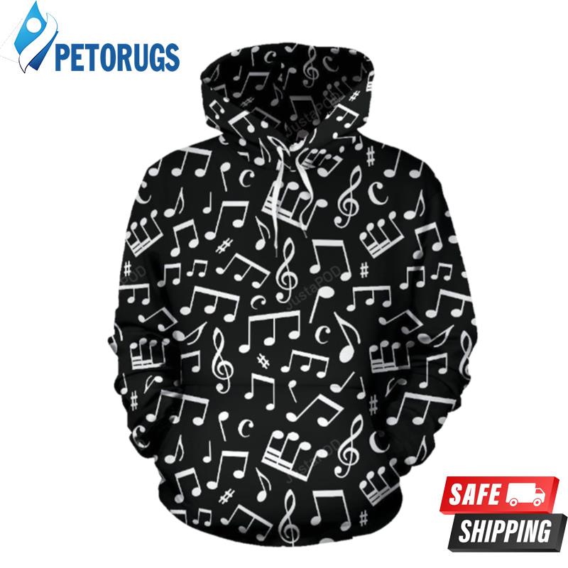 Music Note Black White Themed 3D Hoodie - Peto Rugs