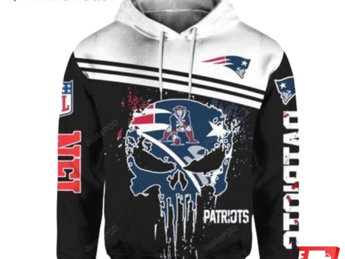 NFL New England Patriots Skull Red Hoodie, Zip Hoodie 3D All Over Print For  Fans