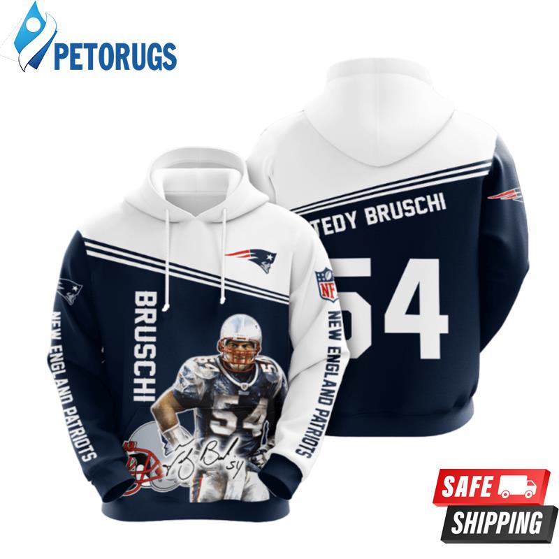 New England Patriots Tedy Bruschi 54 3D Hoodie