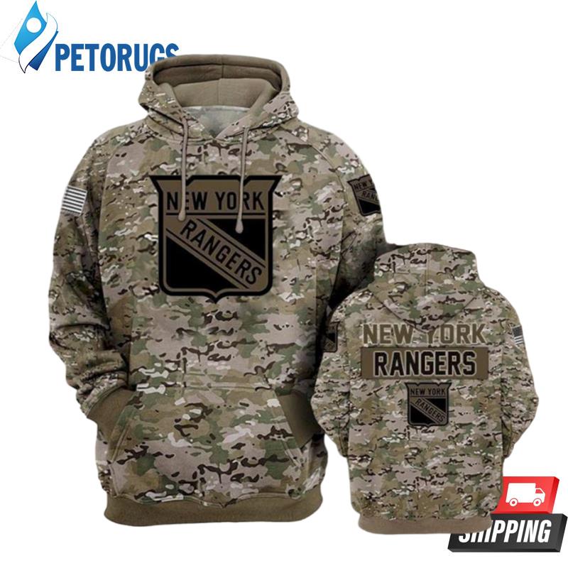 New York Rangers Camouflage Veteran 3D Hoodie