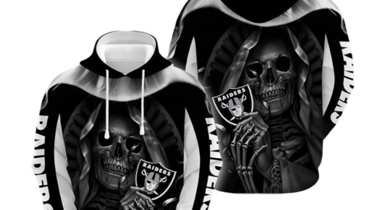 Oakland Raiders Nfl Football Dead Skull Smoke Gray 3d Hoodie