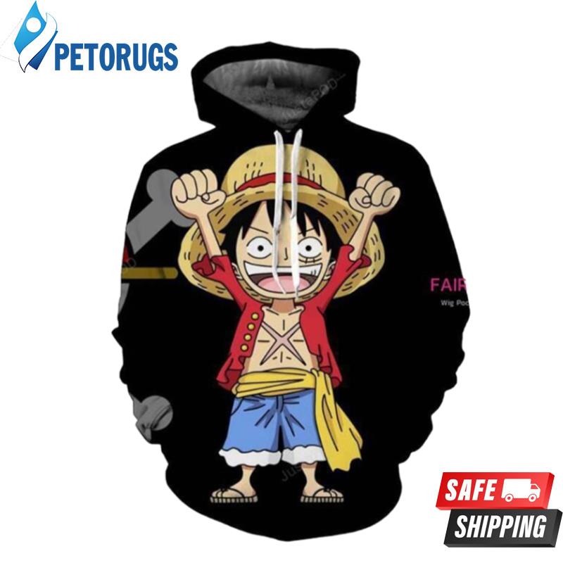 One Piece Young Monkey D Luffy Black 3D Hoodie