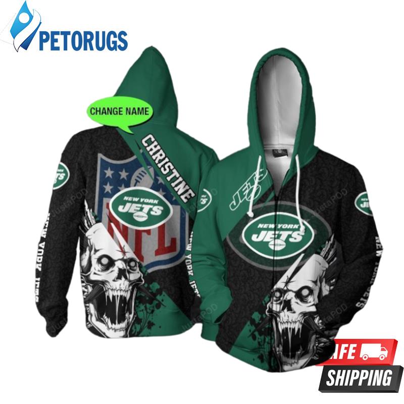 Personalized Dug New York Jets Nfl Skull Custom Name 3D Hoodie