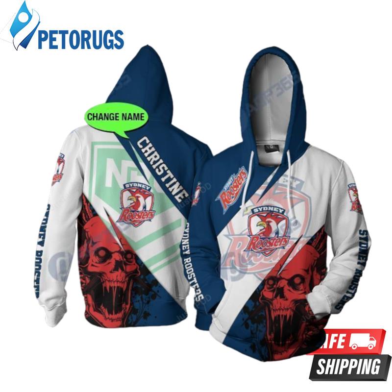 Personalized Dug Sydney Roosters Nrl Skull Custom Name 3D Hoodie - Peto ...