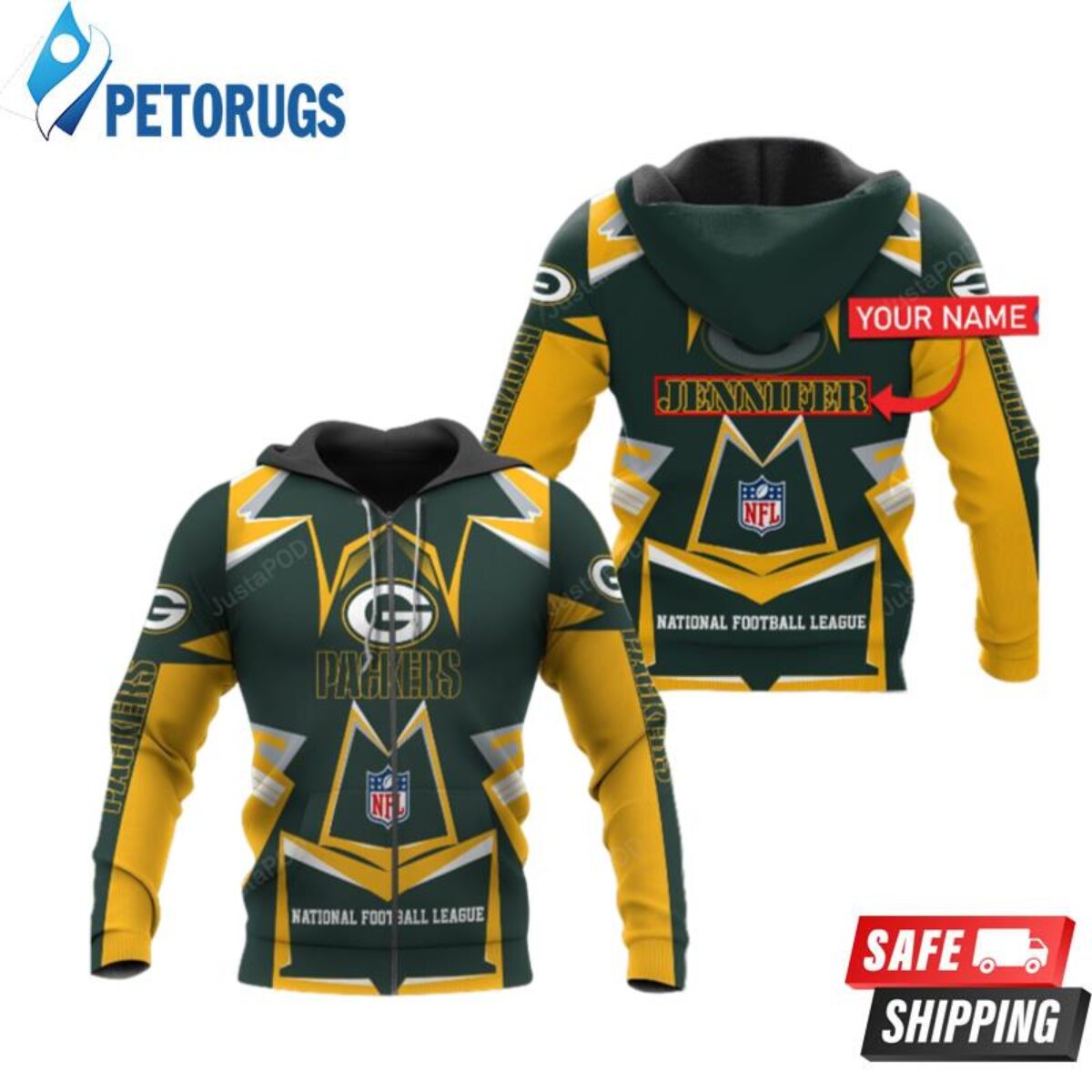 Green Bay Packers Custom Logo Print Motorcycle Leather Jacket