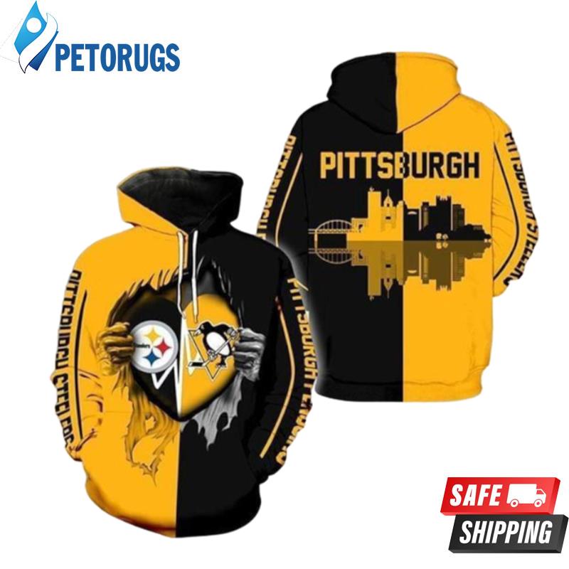 Pittsburgh Steelers Penguins Heartbeat Love Rippied 3D Hoodie