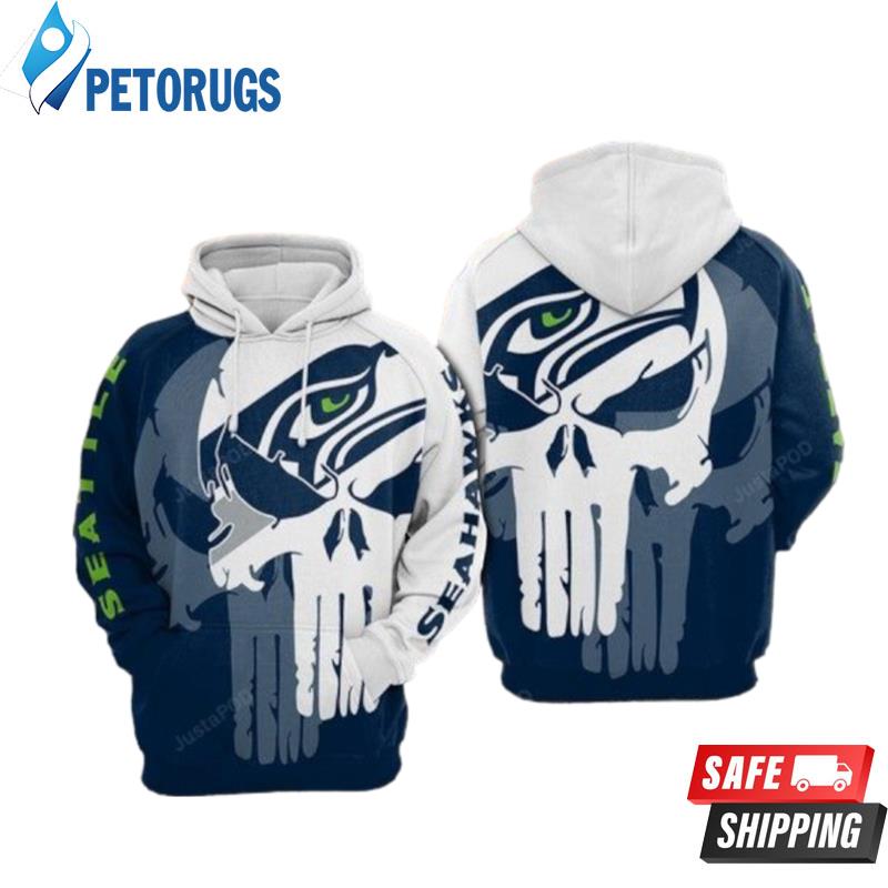 Seattle Seahawks Nfl Football Punisher Skull Blue And White 3D Hoodie