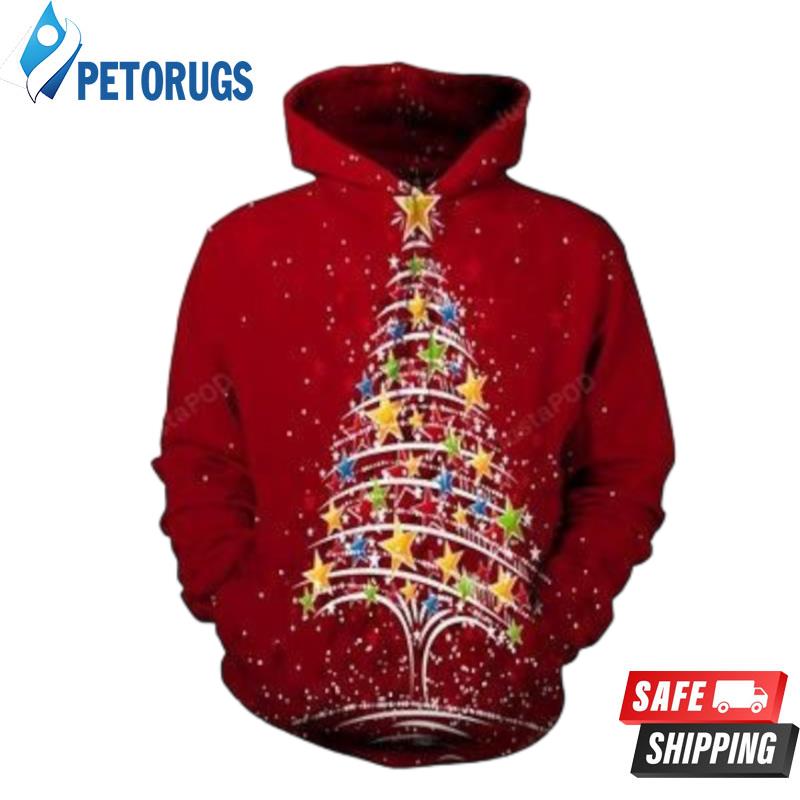 The Colorful Five Star Pattern On The Christmas Tree 3D Hoodie