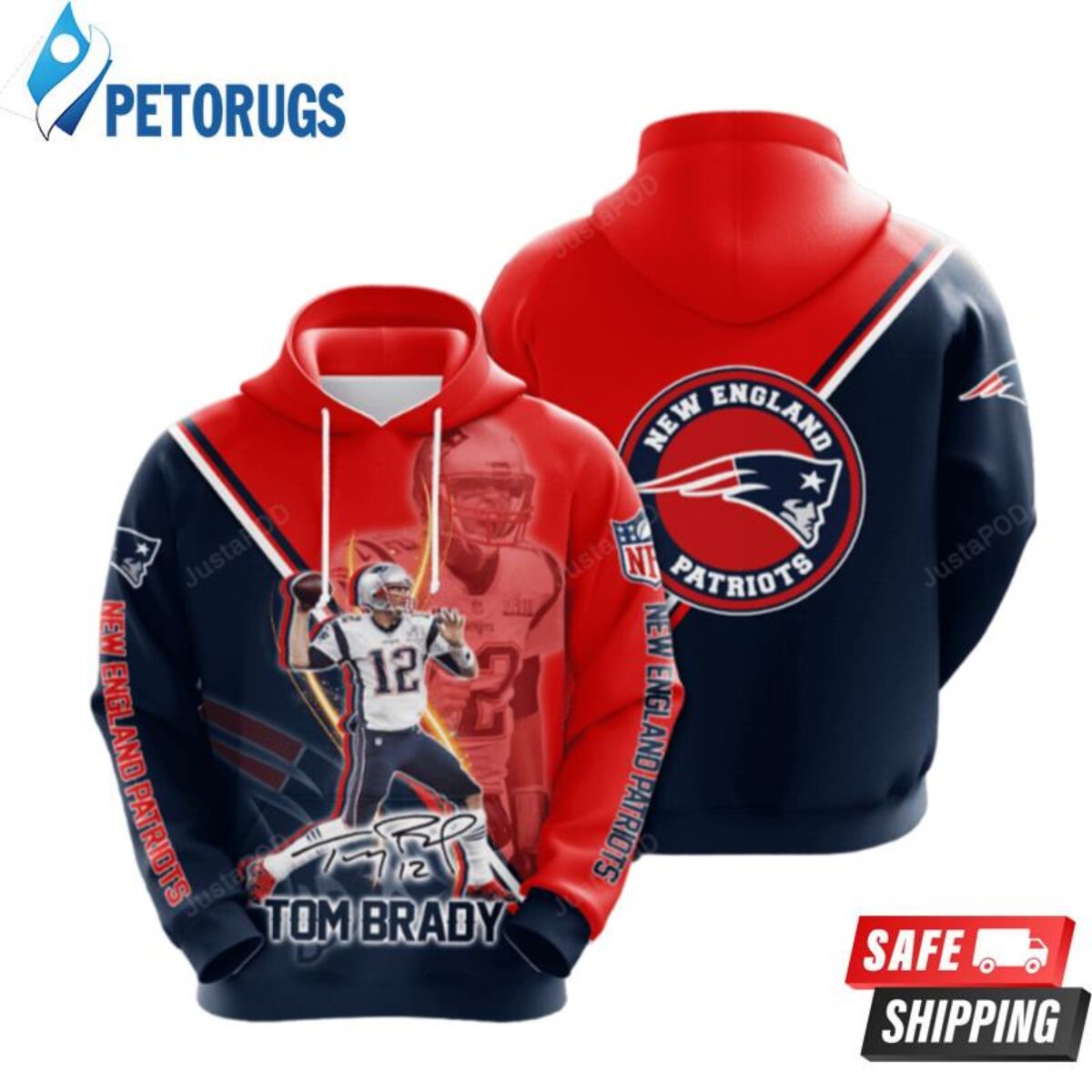 New England Patriots Hoodie Sweatshirt Pullover Men M Blue Red Cotton  Polyester