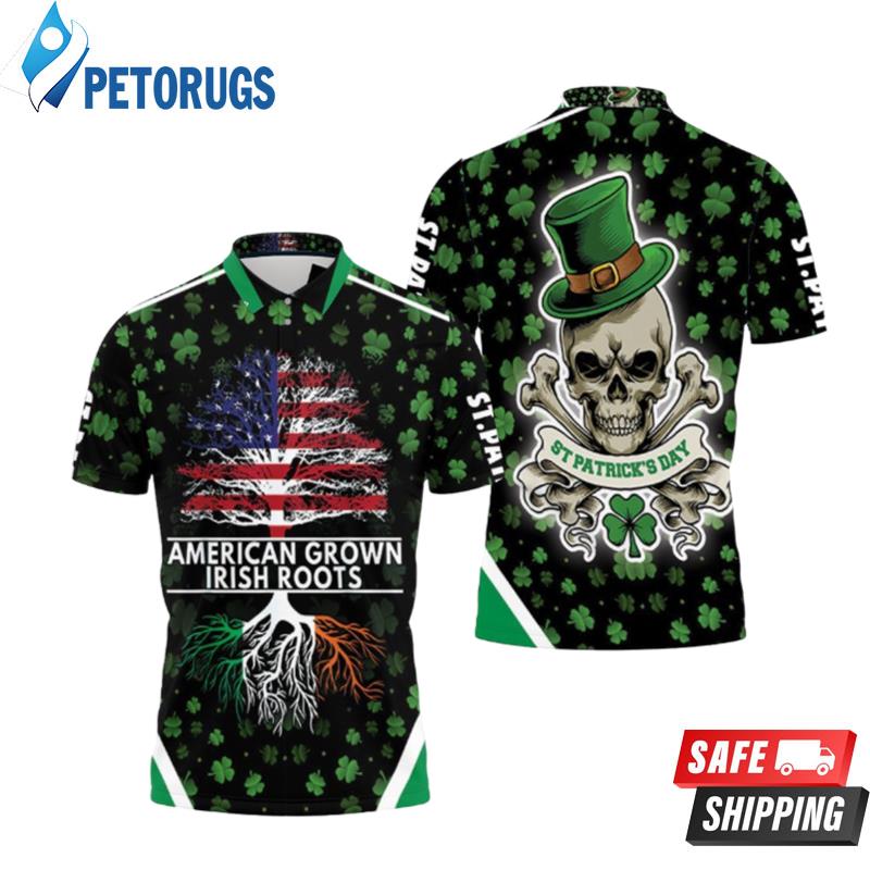 American Grown Irish Roots Saint Patrick Day Skull 2 Polo Shirts