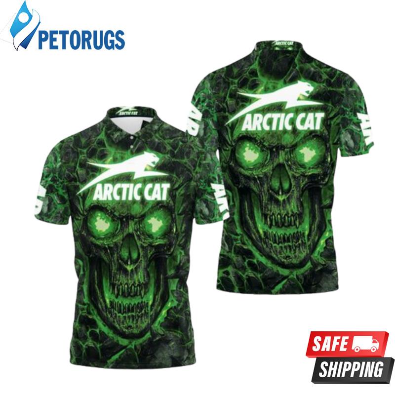 Arctic Cat Green Flame Skull Polo Shirts