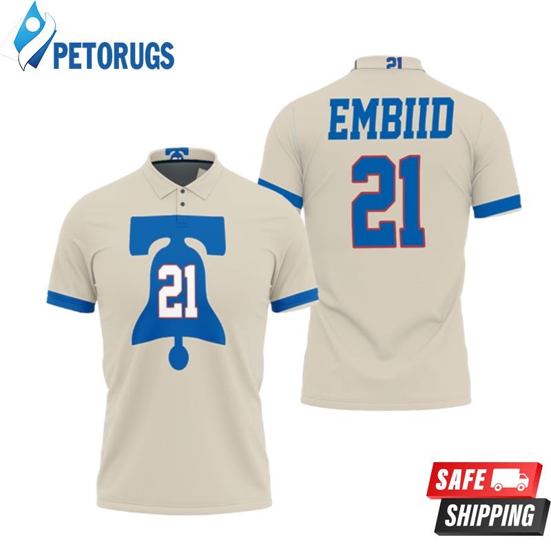 Art 76ers Joel Embiid 2020-21 Earned Edition Cream Inspired Polo Shirts