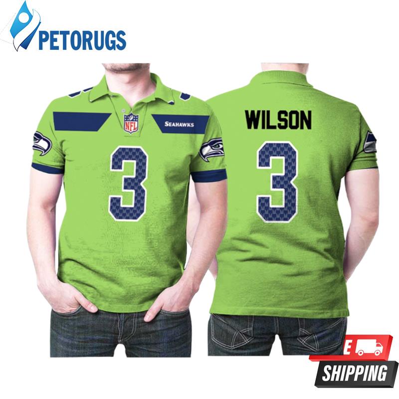 Art Seattle Seahawks Russell Wilson #3 Nfl American Football Green Color Rush Legend Polo Shirts