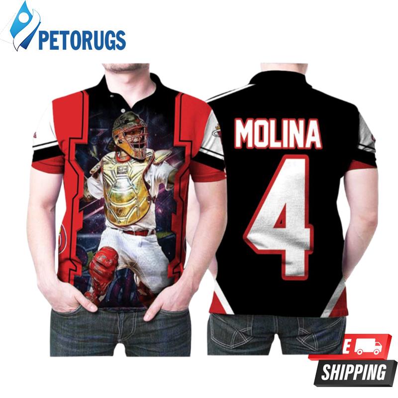 Art St Louis Cardinals Yadier Molina 4 With Golden Shield Iron Man Mlb Baseball Team Polo Shirts