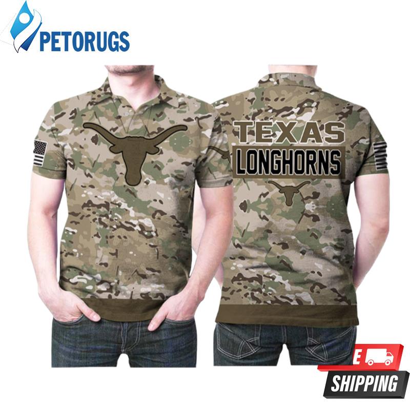 Art Texas Longhorns Camouflage Pattern Us Flag Polo Shirts