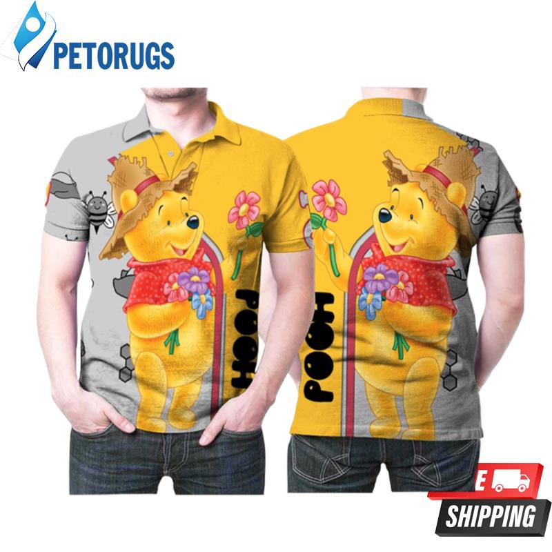 Art Winnie The Pooh Hold Flower Cute Bear Polo Shirts - Peto Rugs