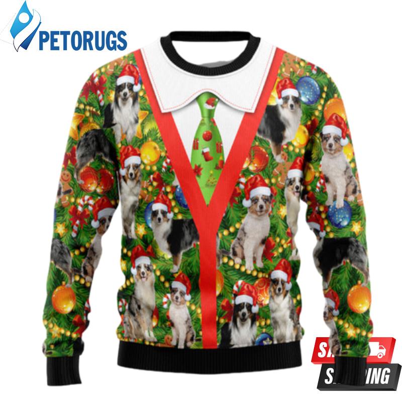 Australian Shepherd Xmas Pine Ugly Christmas Sweaters