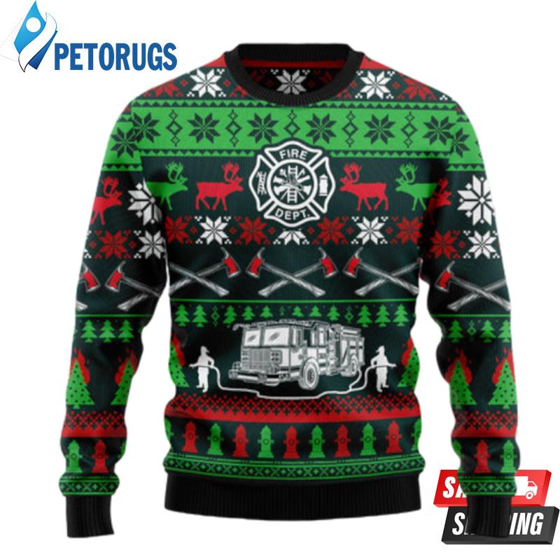 Awesome Firefighter Ugly Christmas Sweaters Peto Rugs