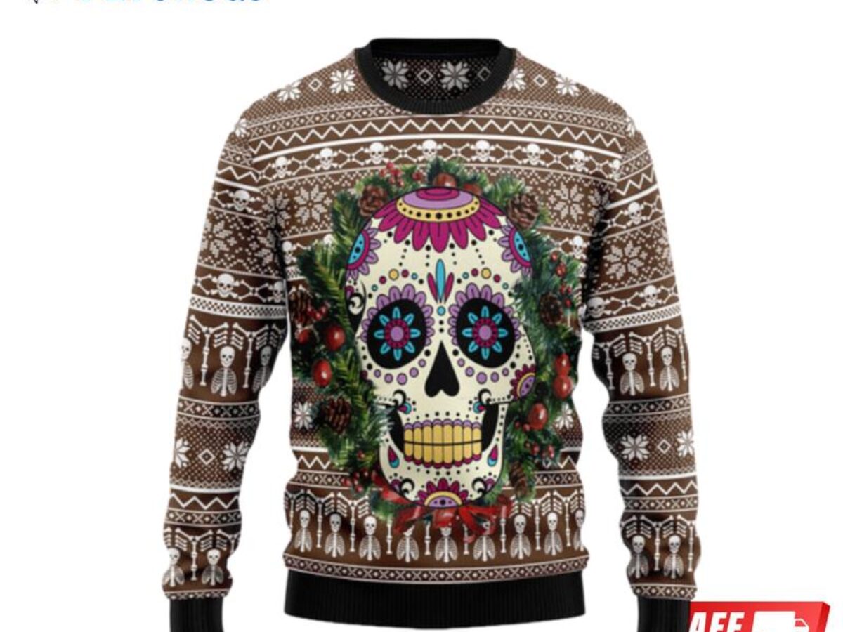 Kansas City Chief Skull Xmas Christmas Ugly Sweater Party