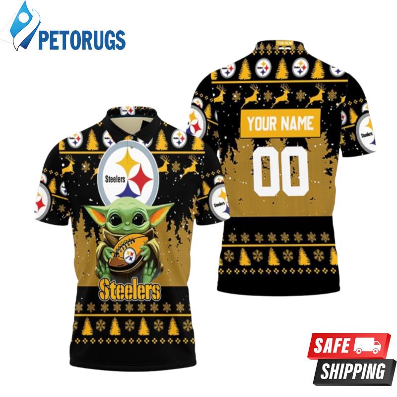 Baby Yoda Hugs Pittsburgh Steelers Football 2020 Personalized 1 Polo Shirts