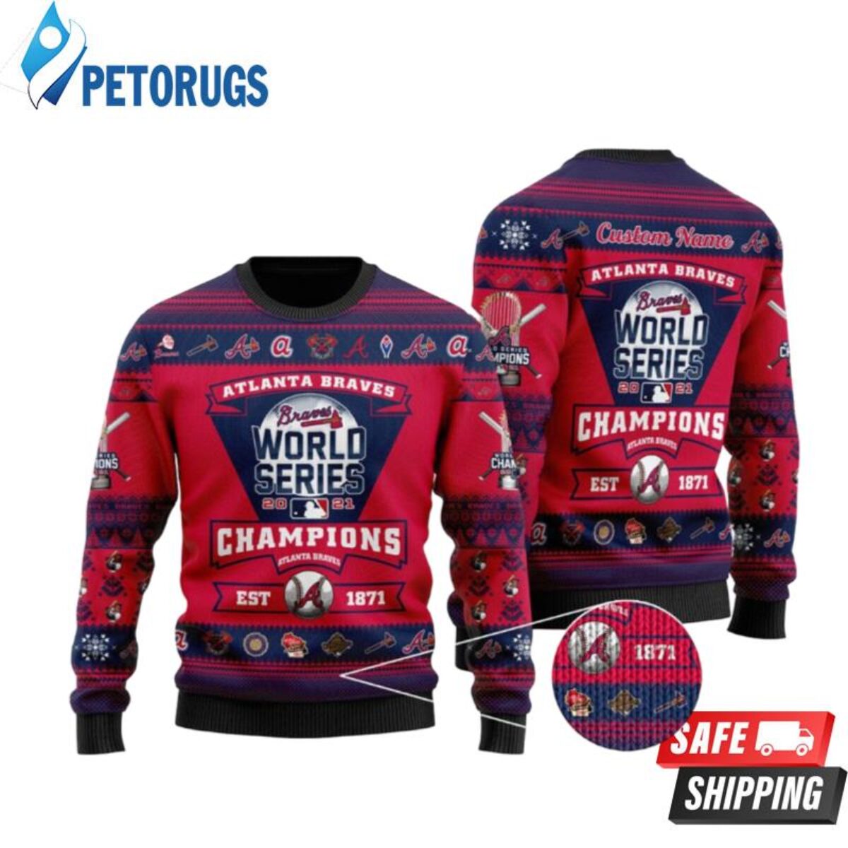 Atlanta Braves World Series Champions Christmas Ugly Christmas Sweaters -  Peto Rugs