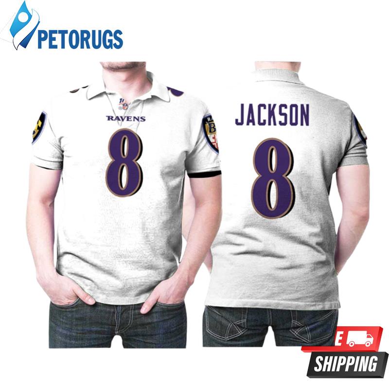 Baltimore Ravens Lamar Jackson #8 Nfl Great Player White 100th Season For Baltimore Fans Polo Shirts