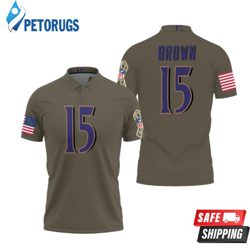 Baltimore Ravens Marquise Brown #15 Nfl Deion Sanders Salute To Service Retired Player Olive Polo Shirts