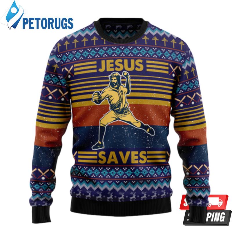 Baseball Jesus Save Ugly Christmas Sweaters