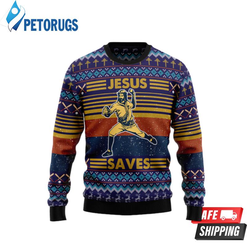Baseball Jesus Save Ugly Christmas Sweaters