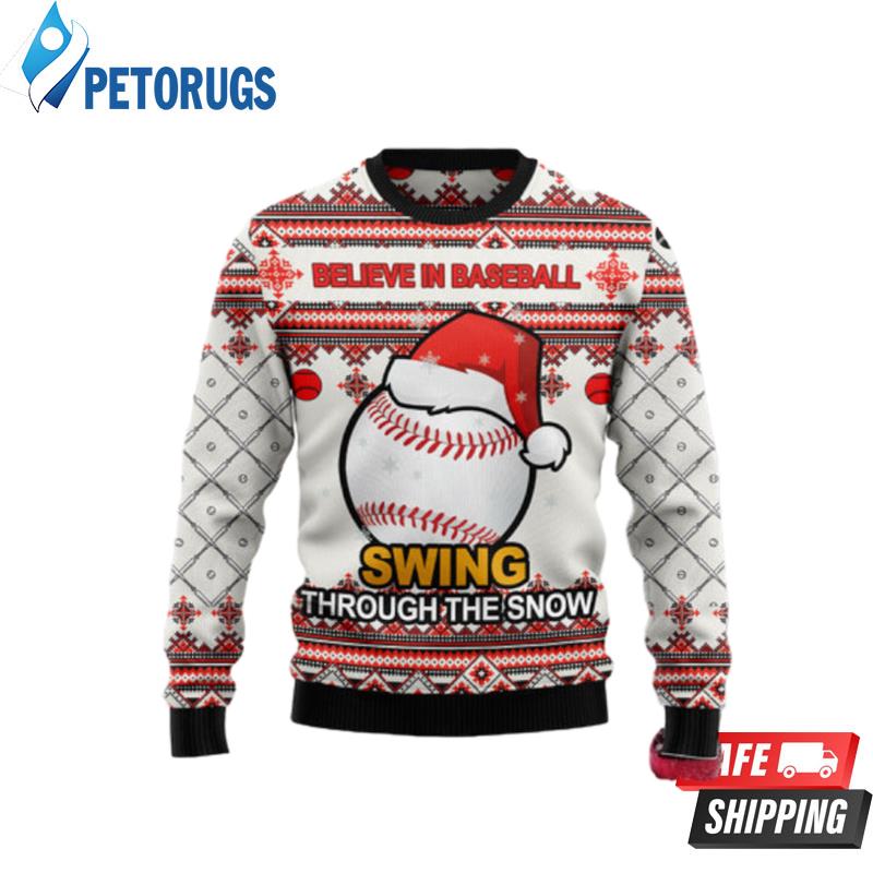 Baseball Swing Through Snow Ugly Christmas Sweaters
