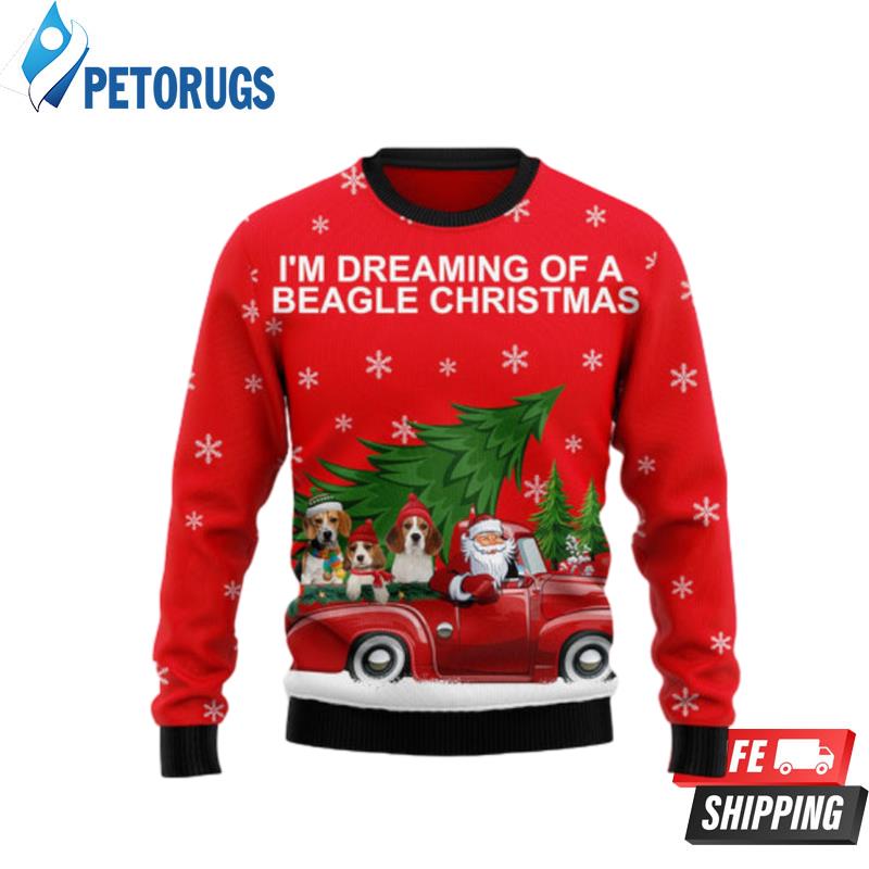 Beagle And Red Truck Ugly Christmas Sweaters