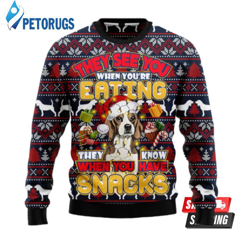 Beagle They Know When You Have Snacks Ugly Christmas Sweaters