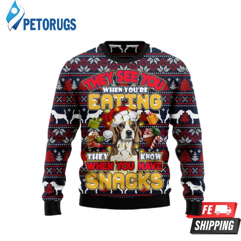 Beagle They Know When You Have Snacks Ugly Christmas Sweaters