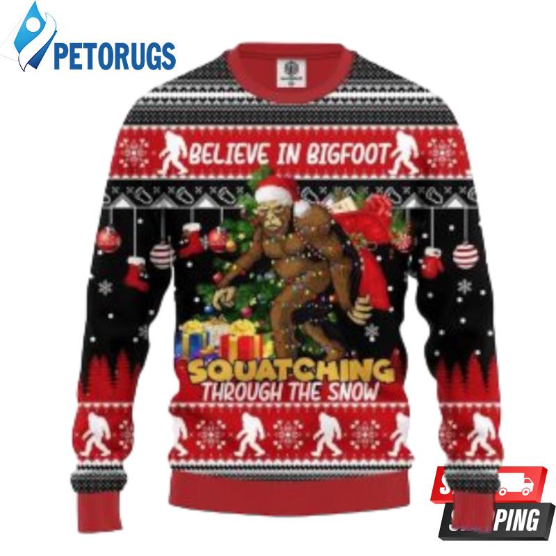 Bigfoot Squatching Christmas Knitted Christmas Ugly Christmas Sweaters