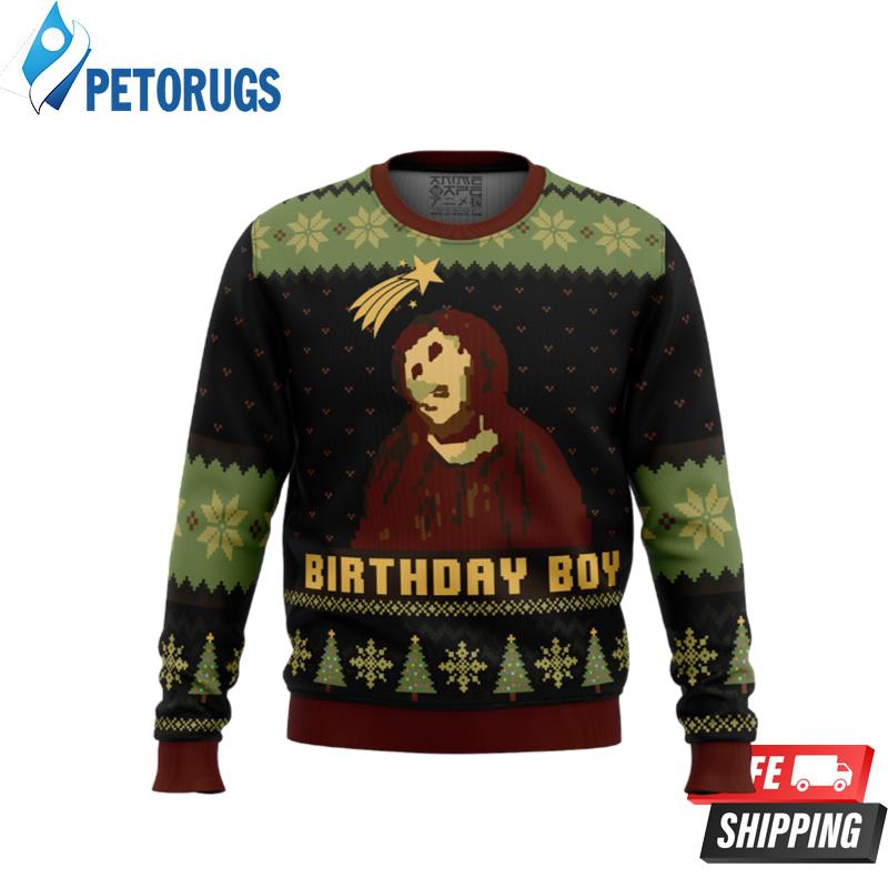 Birthday Boy The Ruined Fresco Of Jesus Ugly Christmas Sweaters