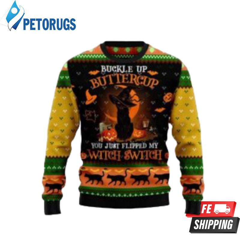 Black Cat Buttercup Halloween Ugly Christmas Sweaters