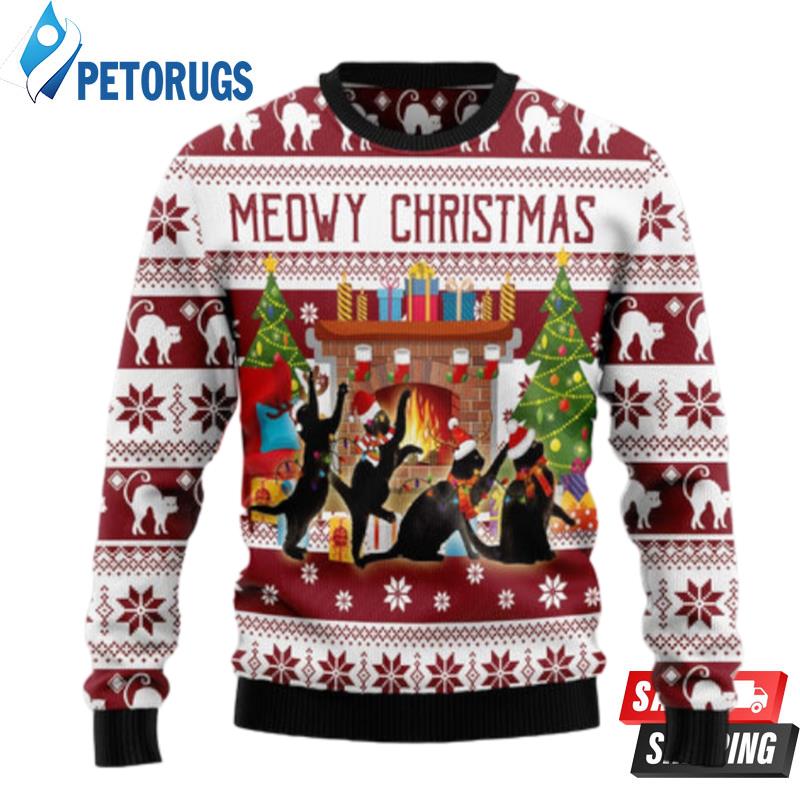 Black Cat Christmas Dancing Ugly Christmas Sweaters